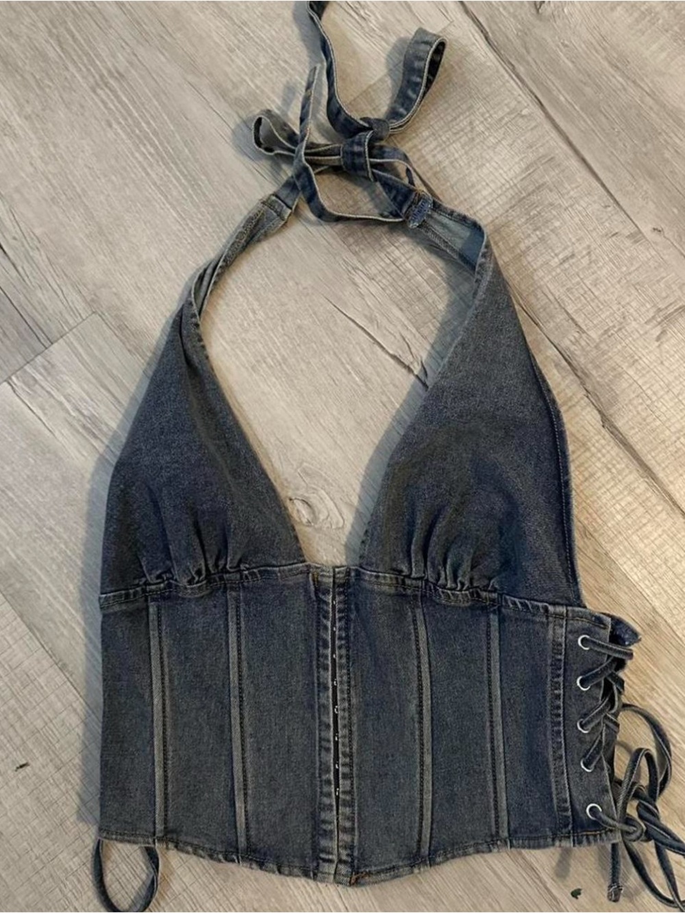 Denim Halter Corset Top